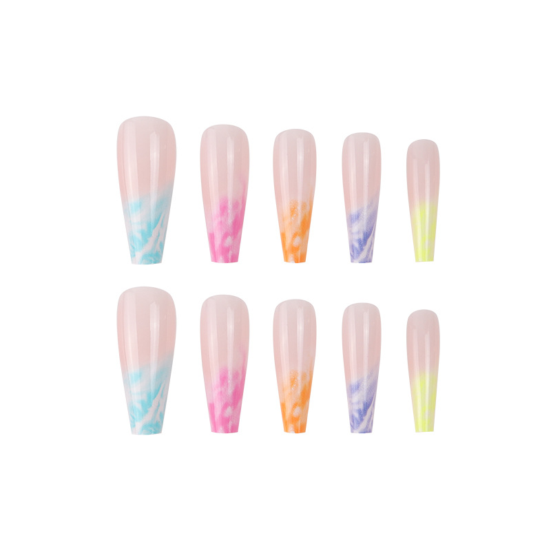 Halo dyed rainbow nail European and American wearing nail fake nail long fake nail patch