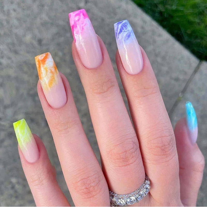 Halo dyed rainbow nail European and American wearing nail fake nail long fake nail patch