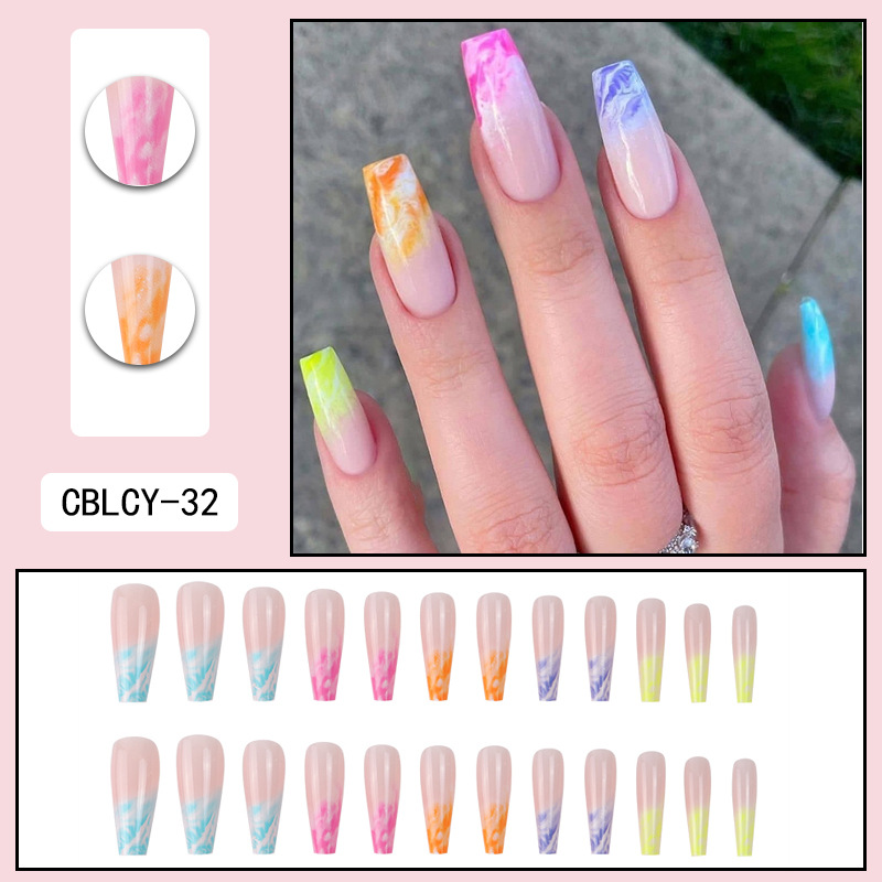 Halo dyed rainbow nail European and American wearing nail fake nail long fake nail patch