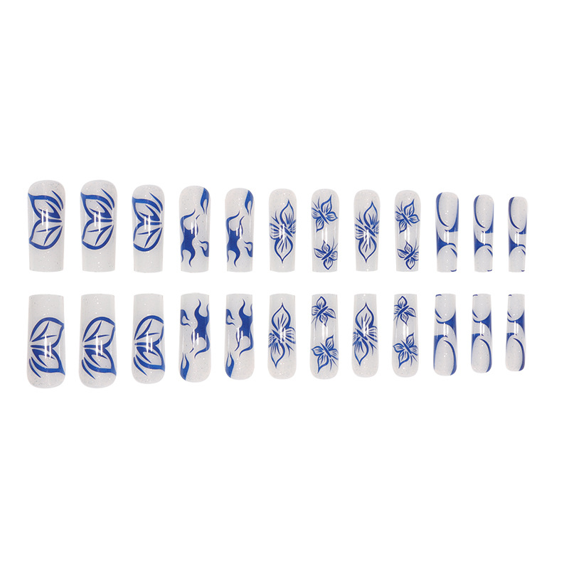 Sparkling blue butterfly European and American nail patches Instagram style wearable long style nail patches manicure patches fake nail patches