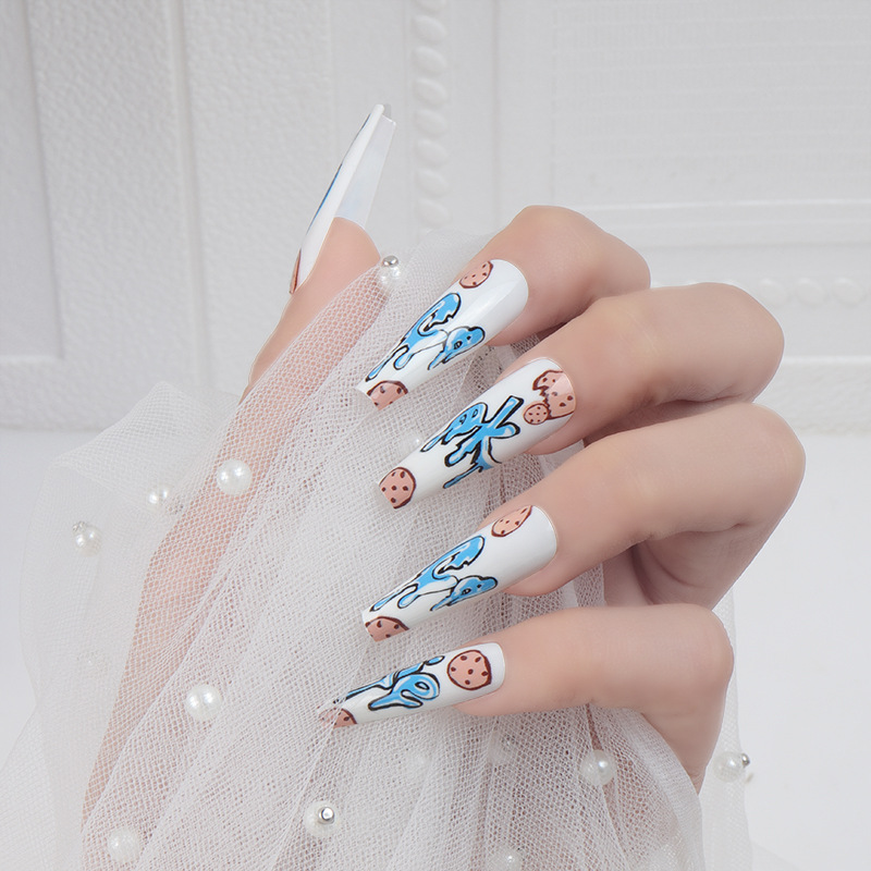 Long Ballet Nail Graffiti Wearing Nail 24 Cookies Nail Makeup Press on nail