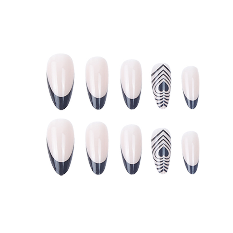 Color Love Water Drop Nail Black Edge French Nail Hot Selling in Europe and America Wearing Nail Beauty Popular on the Internet, Same Style Almond Nail