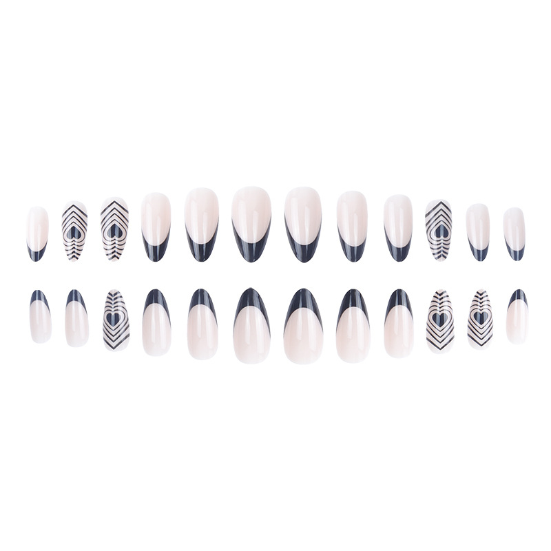 Color Love Water Drop Nail Black Edge French Nail Hot Selling in Europe and America Wearing Nail Beauty Popular on the Internet, Same Style Almond Nail