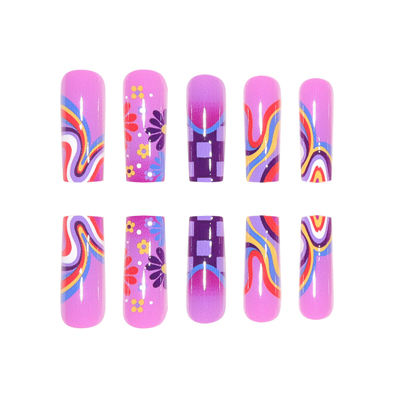 Purple Wearing Armor Line Flower Grid Nail Patch European and American Instagram Nail Patch