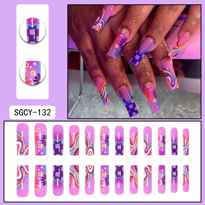 Purple Wearing Armor Line Flower Grid Nail Patch European and American Instagram Nail Patch